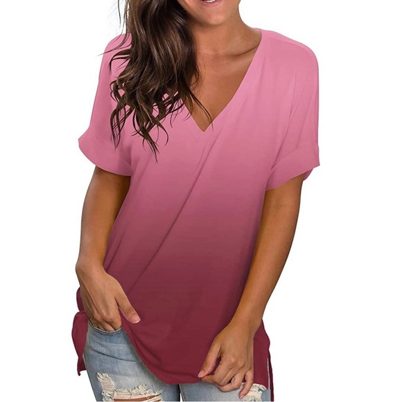 Womens Summer Tie Dye Short Sleeve T Shirts Ombré - Wine - XL - Picture 1 of 4